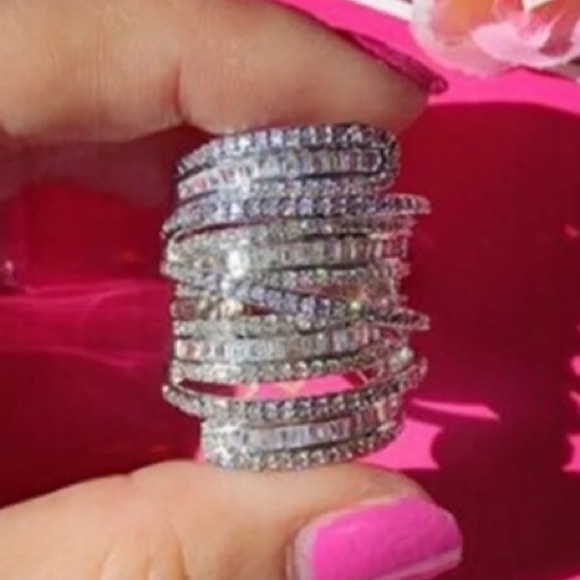 6.4 kt. 9.25 sterling silver & treated diamond stacking ring sizes 7, 8 or 9 - Picture 7 of 9